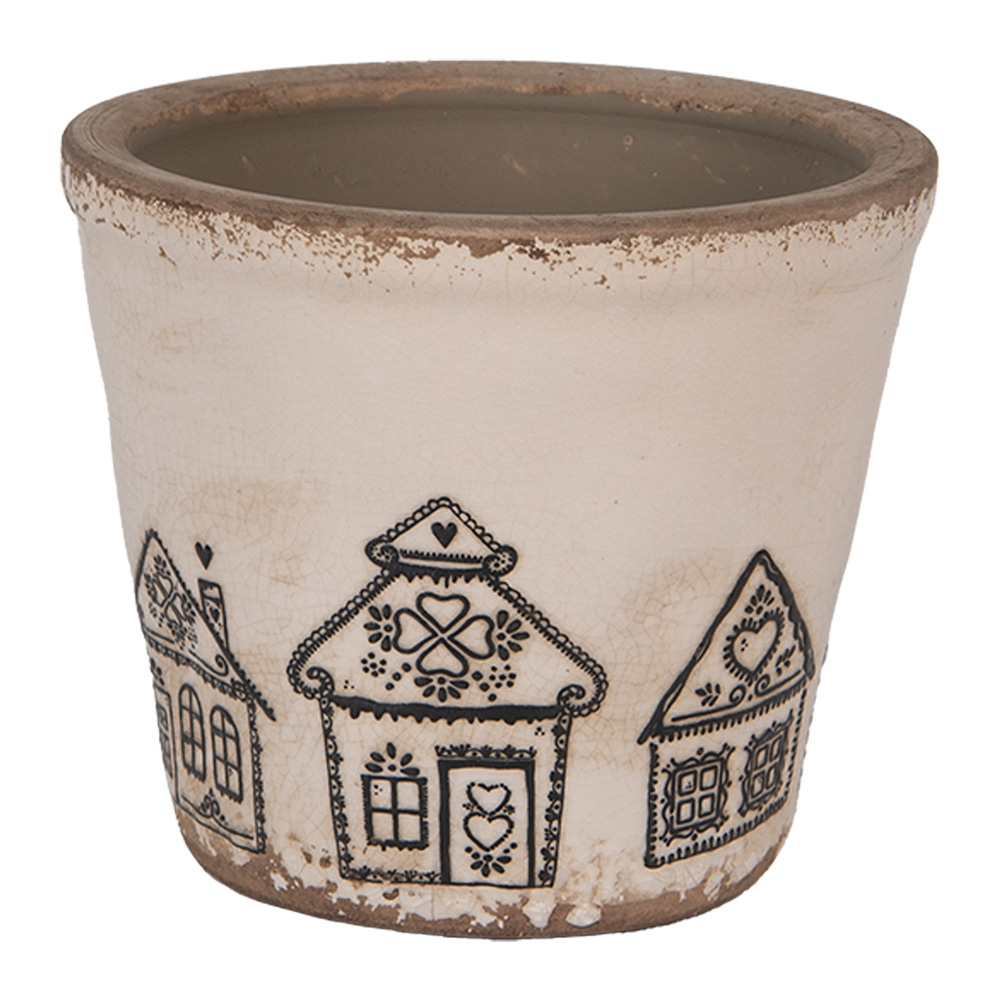Clayre & Eef   | Bloempot Binnen Beige Zwart ø 12x11 cm | 6CE2123S