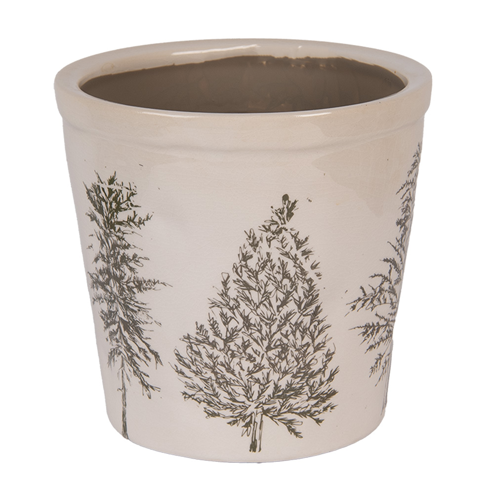 Clayre & Eef   | Bloempot Binnen Beige Groen ø 17x16 cm | 6CENPT0001L