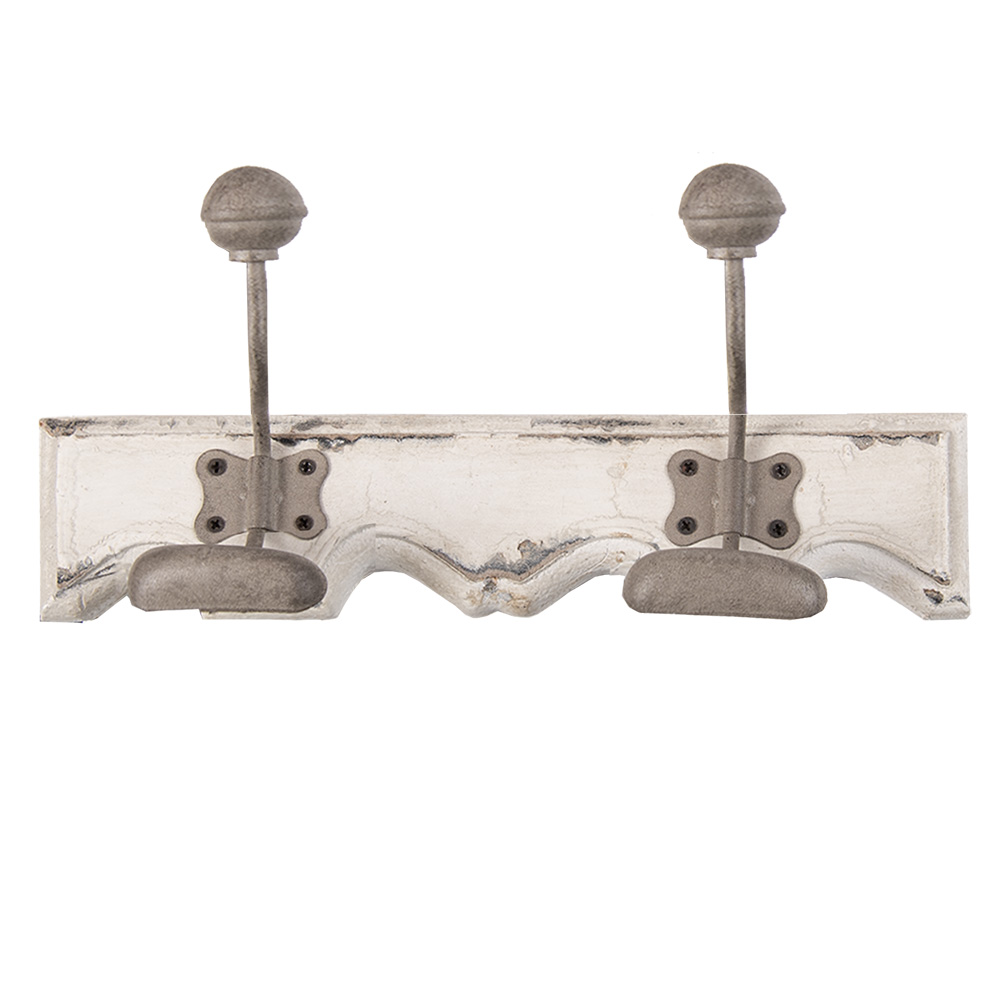 Clayre & Eef   | Wandkapstok 2 haken Wit Grijs 23x6x10 cm | 6H2400
