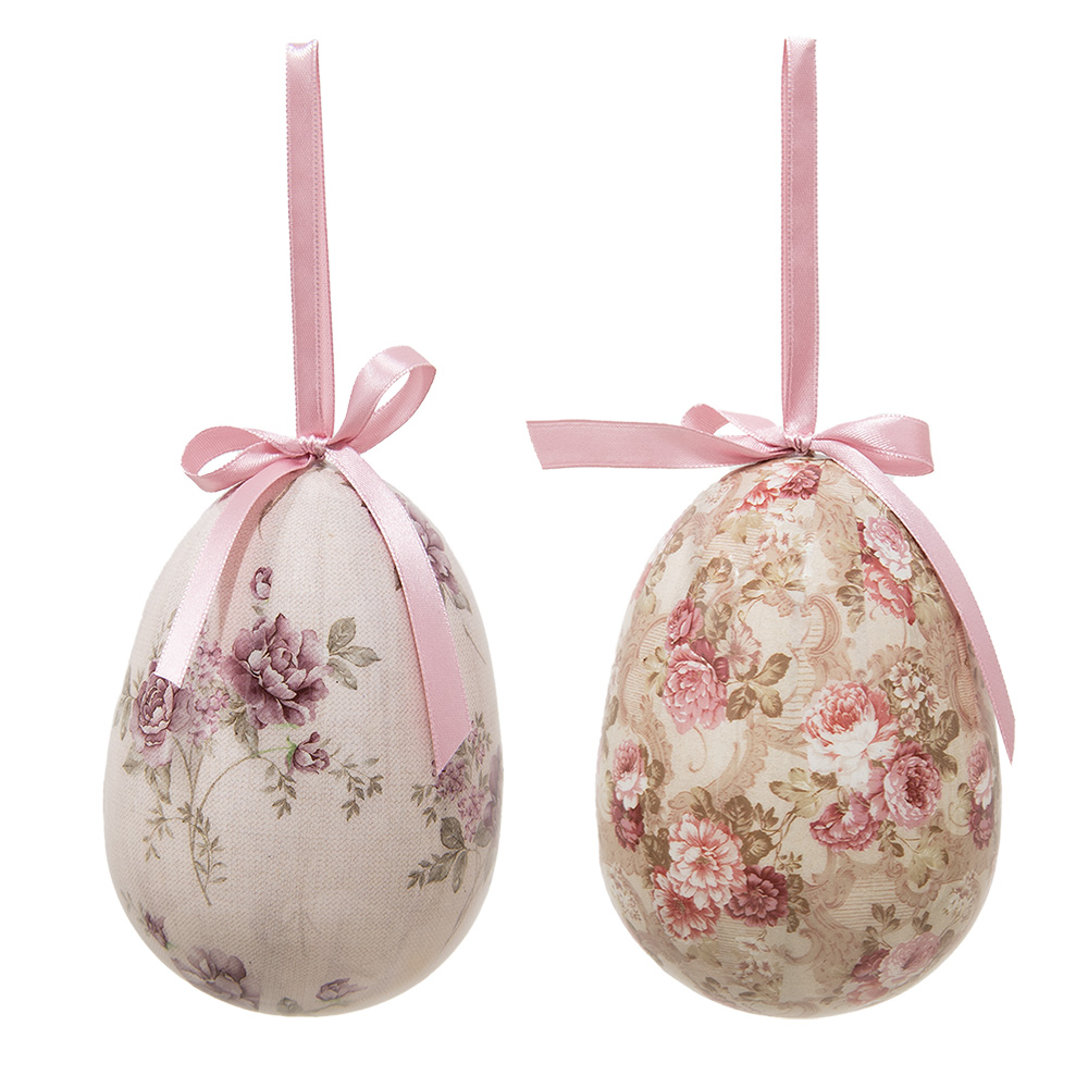Clayre & Eef   | Decoratie Hanger Ei (set 2) Meerkleurig ø 9x12 cm | 65914