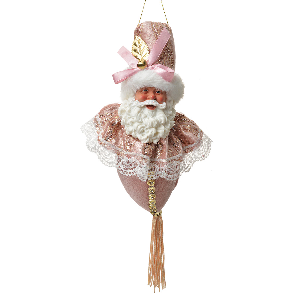 Clayre & Eef   | Decoratie Hanger Kerstman Roze Goudkleurig 8x8x35 cm | 66222
