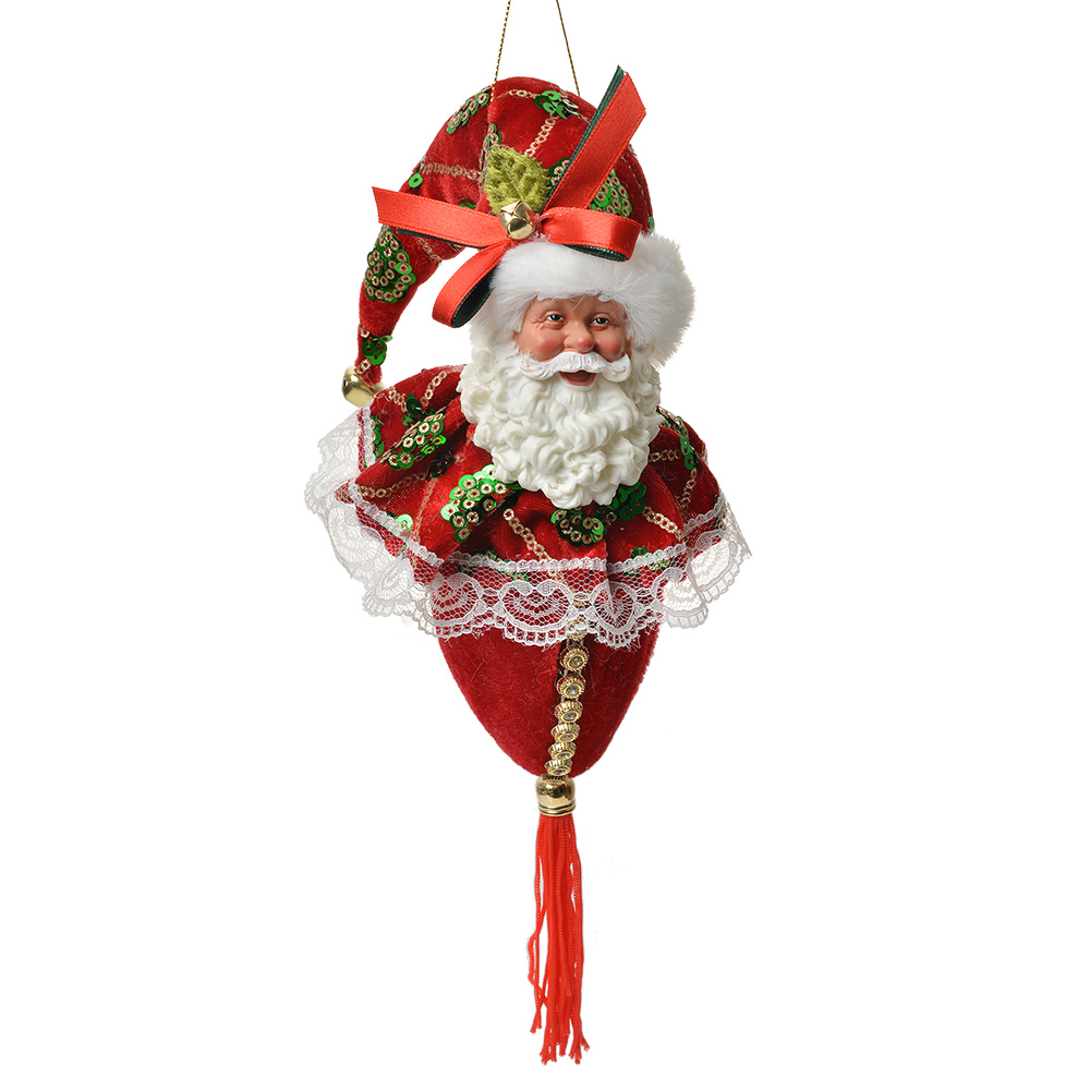 Clayre & Eef   | Decoratie Hanger Kerstman Rood Groen 8x8x35 cm | 66224