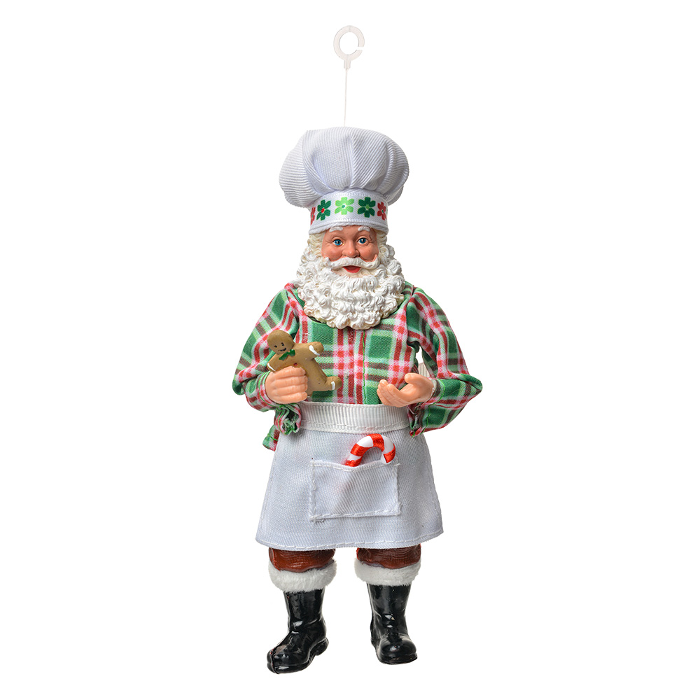 Clayre & Eef   | Kerstdecoratie Hanger Kerstman Wit Groen 10x6x17 cm | 66240