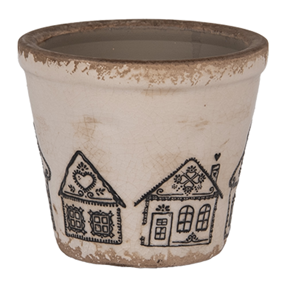 Clayre & Eef   | Bloempot Binnen Beige Zwart ø 8x7 cm | 6CE2123XS