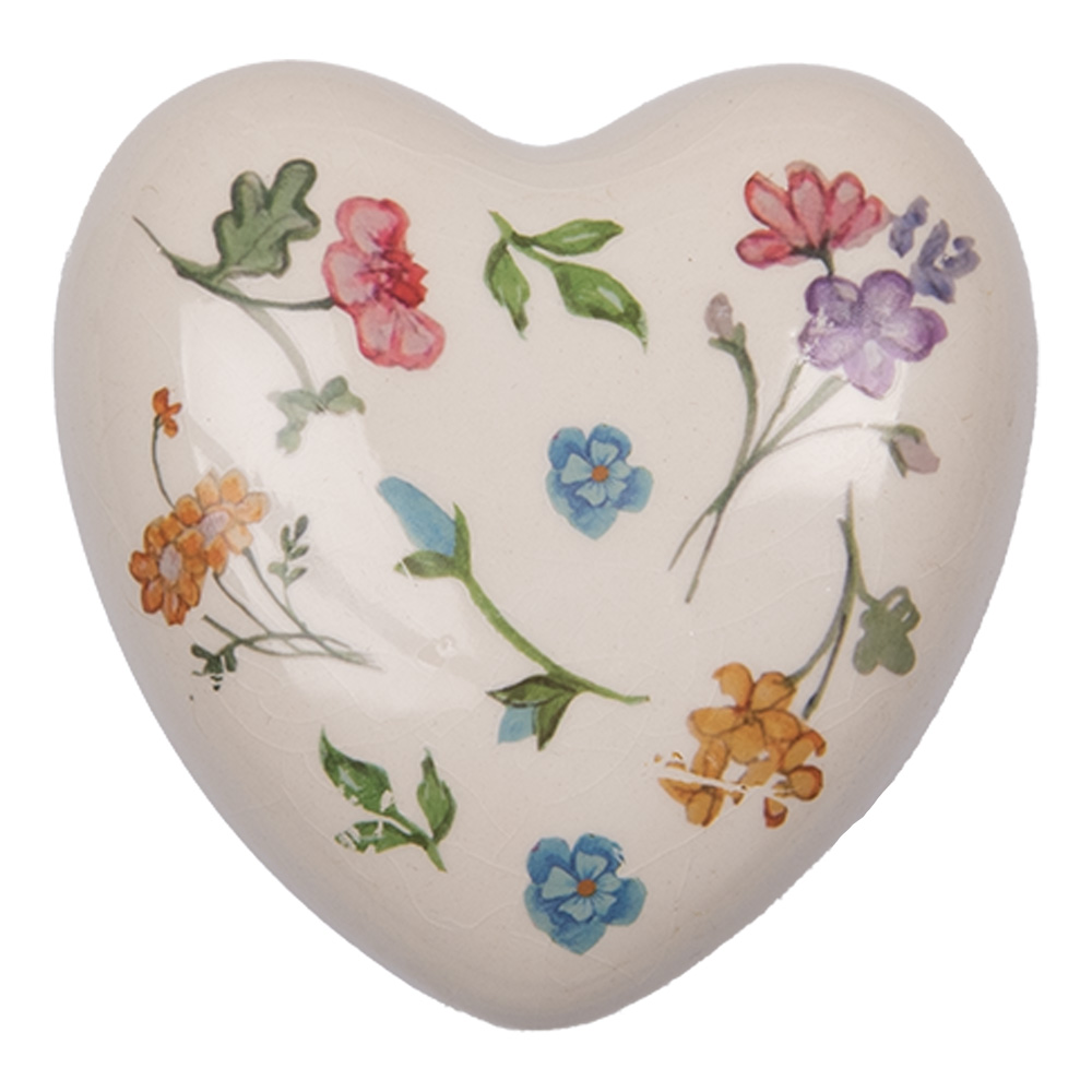 Clayre & Eef   | Decoratie Hart Beige Roze 11x11x4 cm | 6CECFL0003