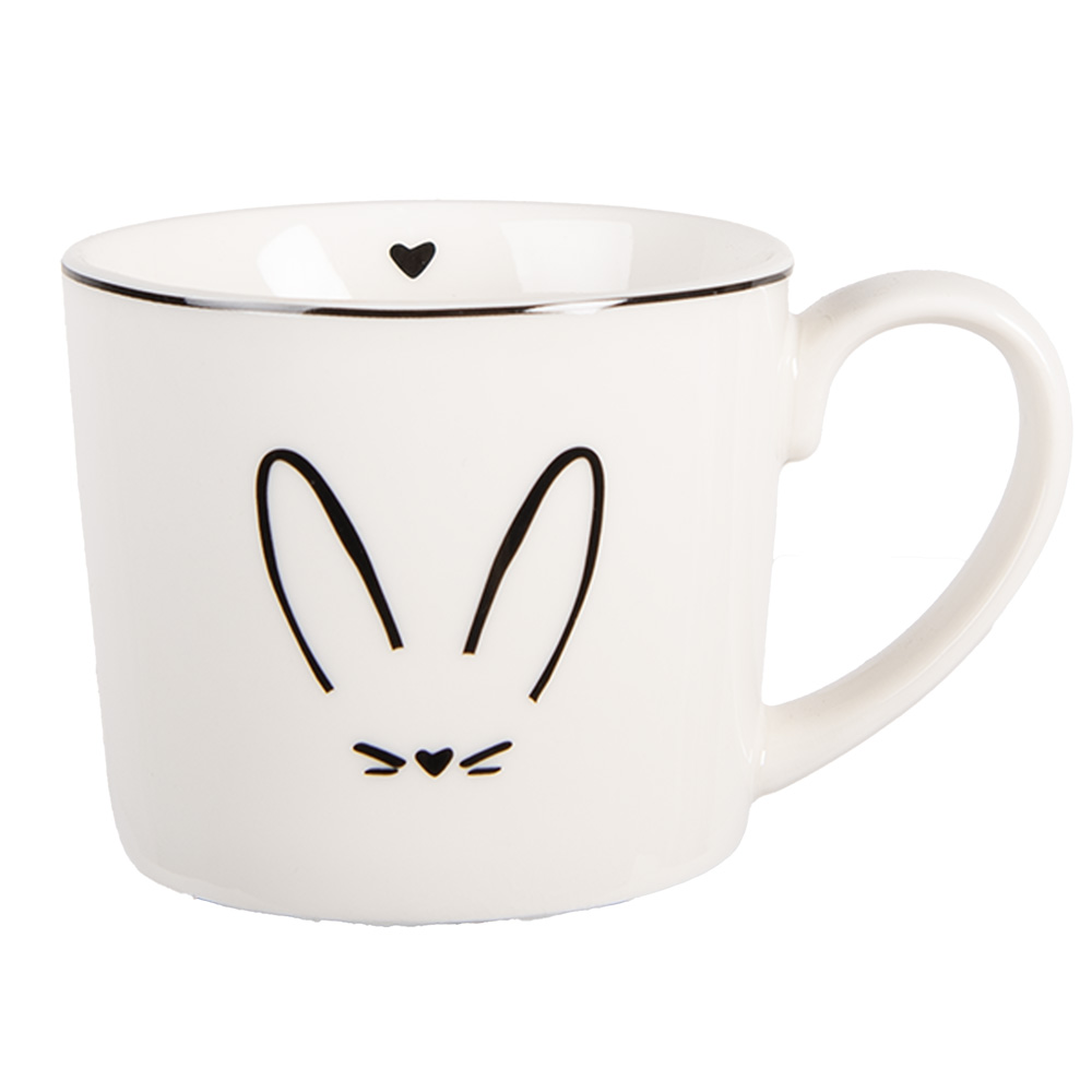 Clayre & Eef   | Mok Wit Zwart 12x8x7 cm / 275 ml | 6CEMU0184