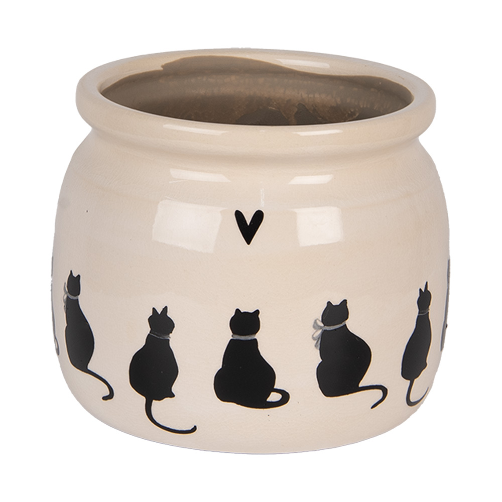 Clayre & Eef   | Bloempot Binnen Beige Zwart ø 16x13 cm | 6CEPWS0001M