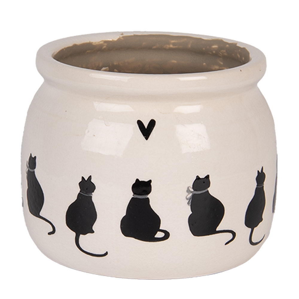 Clayre & Eef   | Bloempot Binnen Beige Zwart ø 12x10 cm | 6CEPWS0001S