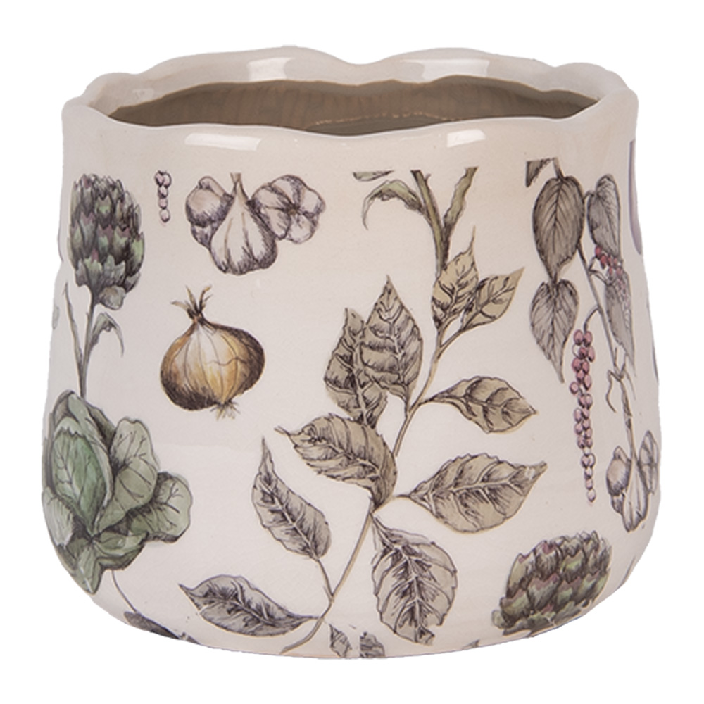 Clayre & Eef   | Bloempot Binnen Beige Groen ø 14x12 cm | 6CETKG0001S