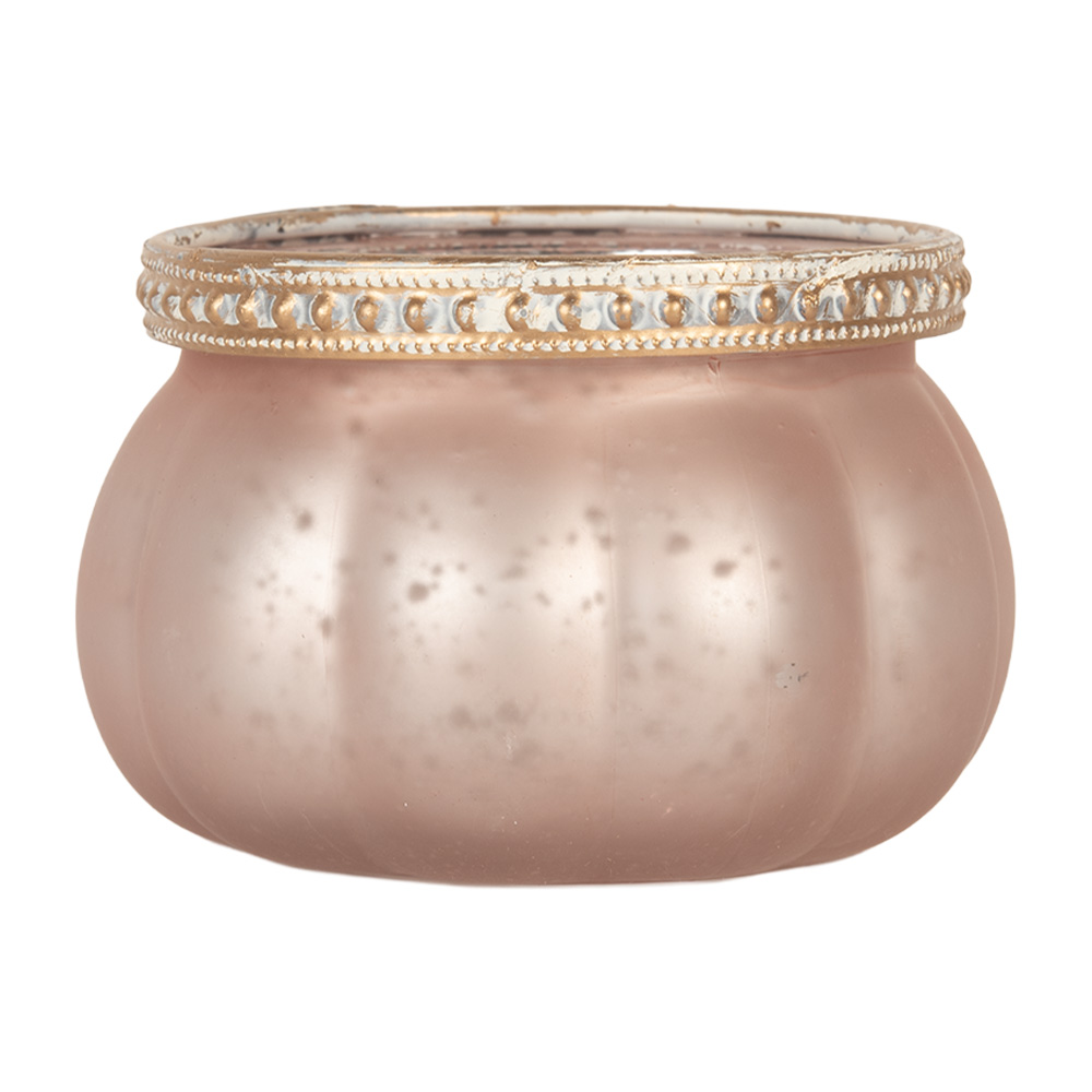Clayre & Eef   | Glazen Theelichthouder Roze ø 9x6 cm | 6GL5213