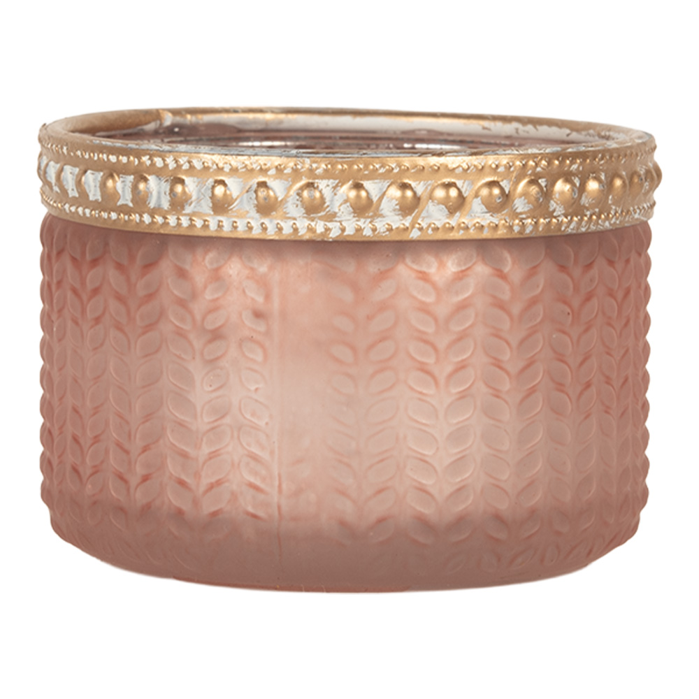 Clayre & Eef   | Glazen Theelichthouder Roze ø 7x4 cm | 6GL5214
