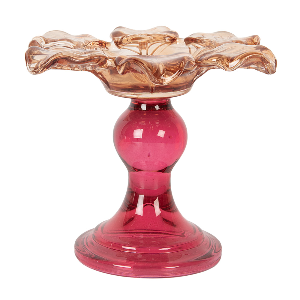 Clayre & Eef   | Glazen Theelichthouder Oranje Roze ø 14x11 cm | 6GL5338O