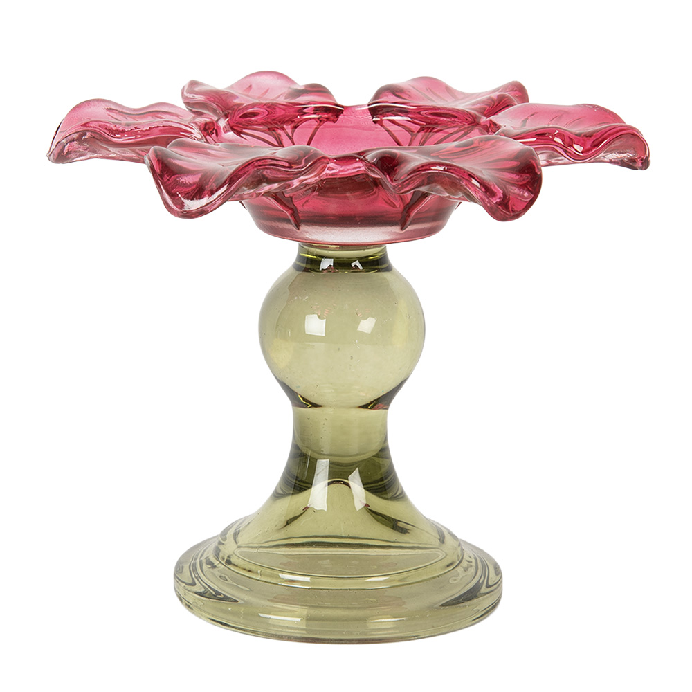 Clayre & Eef   | Glazen Theelichthouder Roze Groen ø 14x11 cm | 6GL5338P