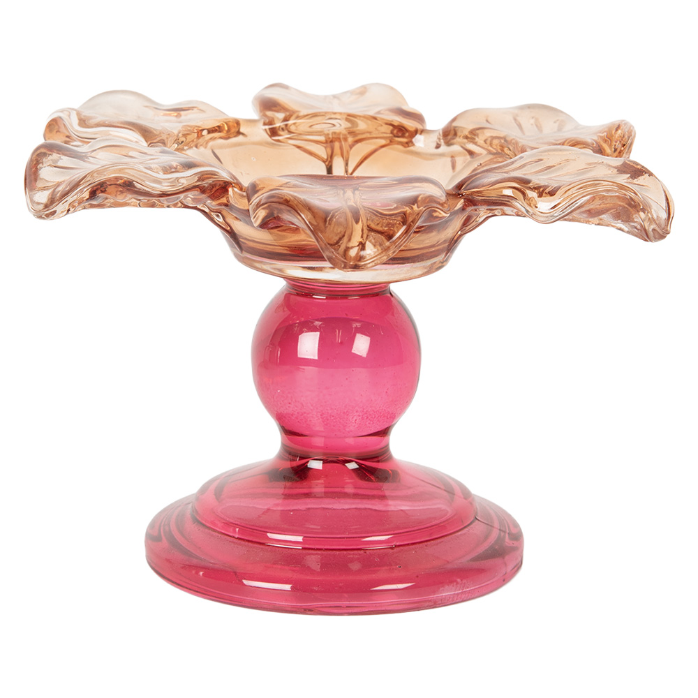 Clayre & Eef   | Glazen Theelichthouder Oranje Roze ø 14x9 cm | 6GL5339