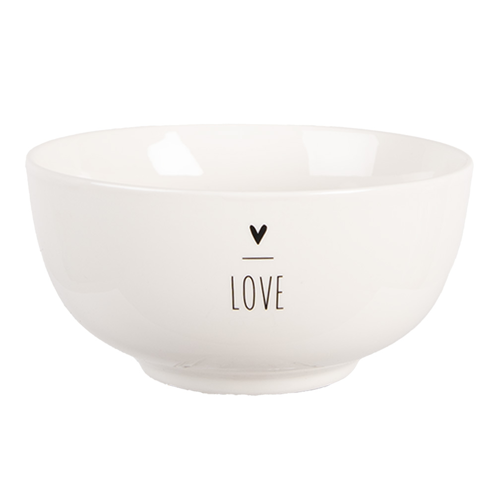 Clayre & Eef   | Soepkom Wit Zwart ø 14x7 cm / 500 ml | BHSBO0001