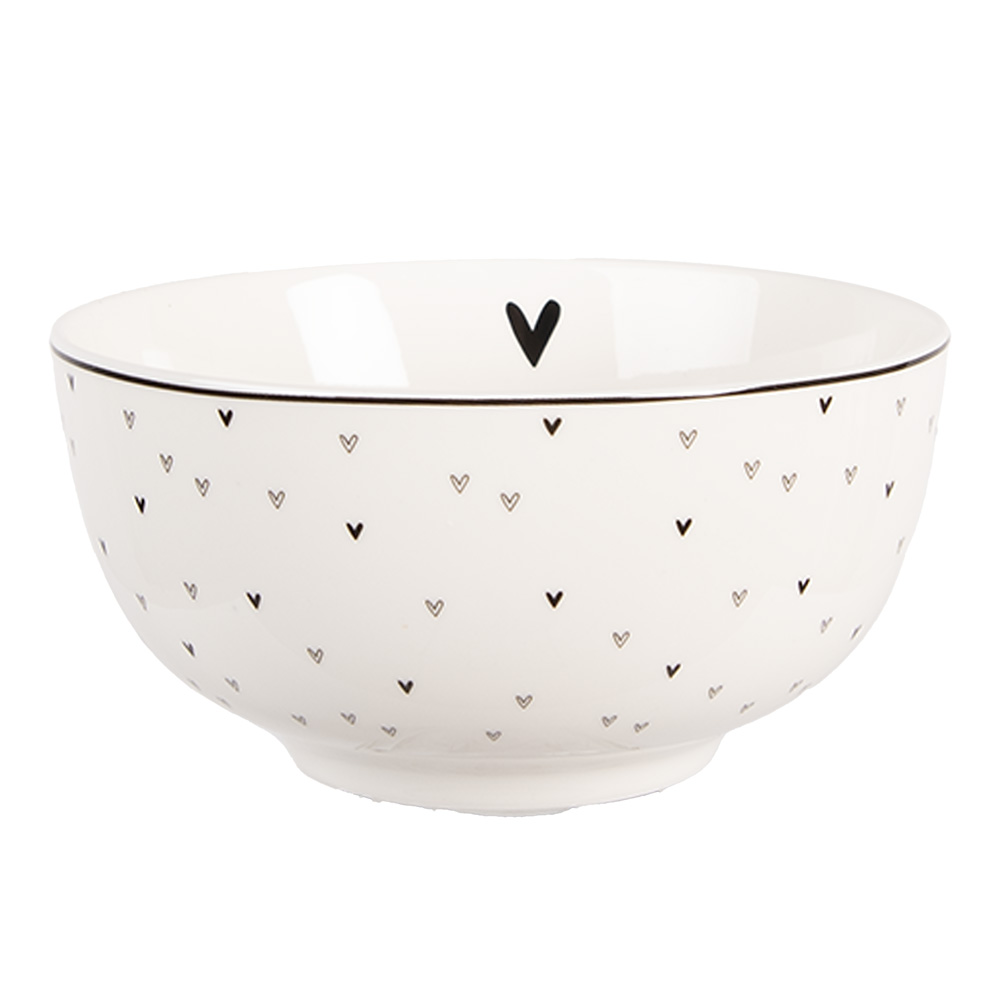 Clayre & Eef   | Soepkom Wit Zwart ø 14x7 cm / 500 ml | BHSBO0002