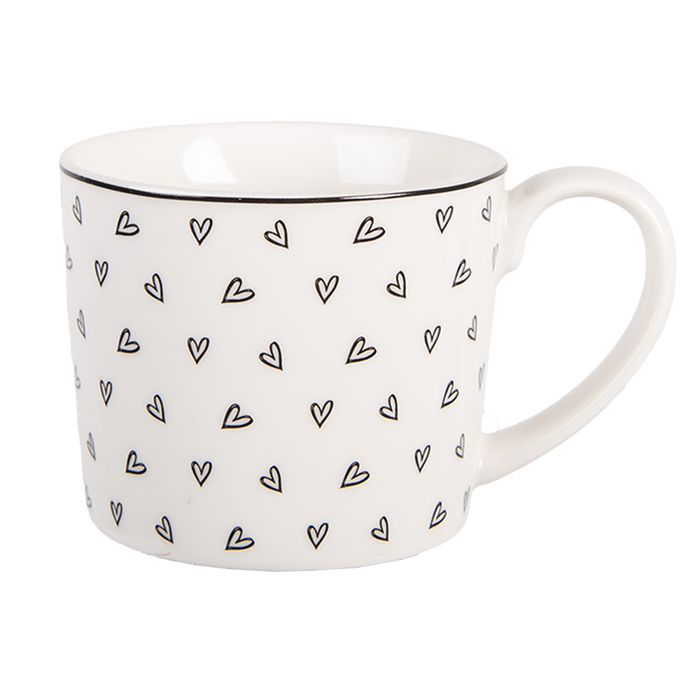 Clayre & Eef   | Mok Wit Zwart 12x8x7 cm / 275 ml | BHSMU0005