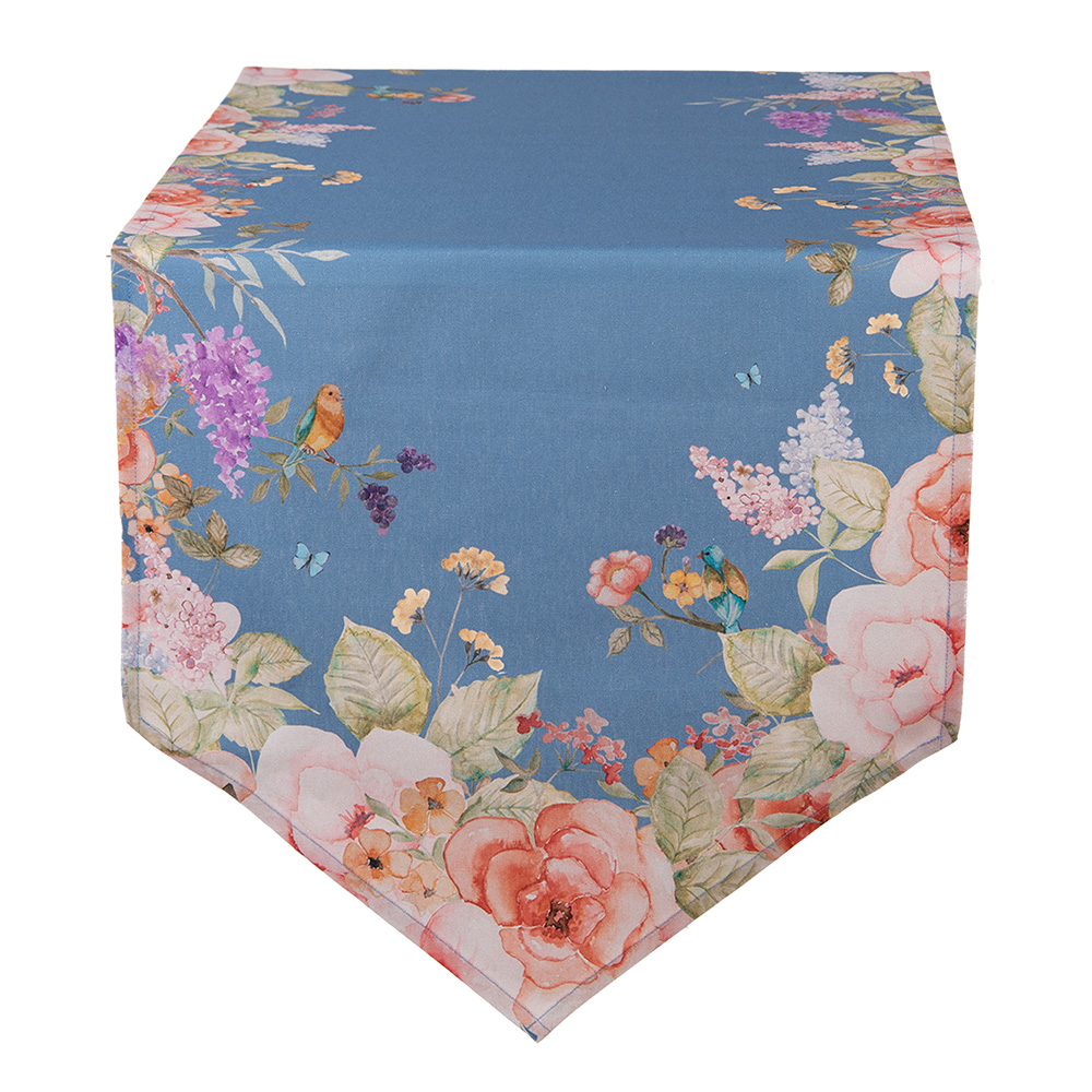 Clayre & Eef   | Tafelloper Blauw Beige 50x160 cm | FFA65BL