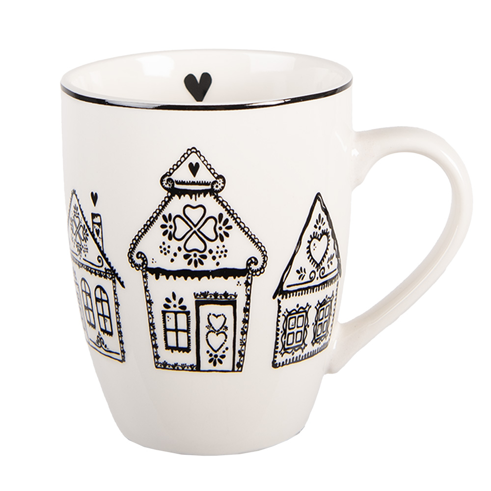 Clayre & Eef   | Mok Beige Zwart 12x8x10 cm / 350 ml | GBBMU