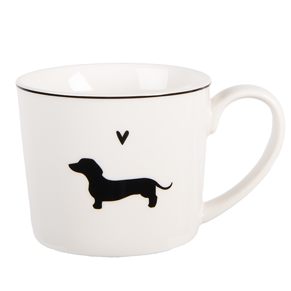 Clayre & Eef   | Mok Wit Zwart 12x8x7 cm / 275 ml | PWSMU0002