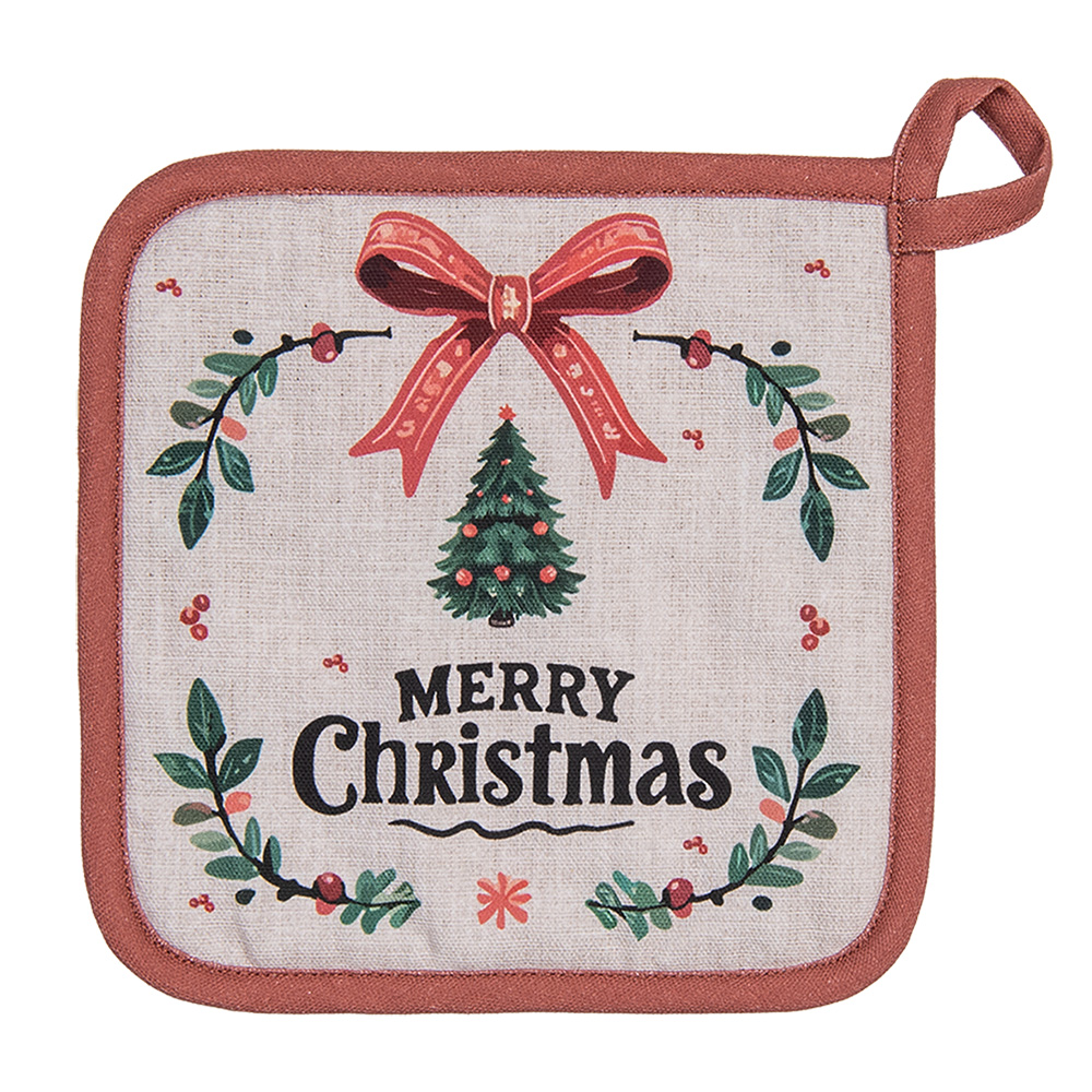 Clayre & Eef   | Pannenlap Beige Groen Rood 20x20 cm | TCH45