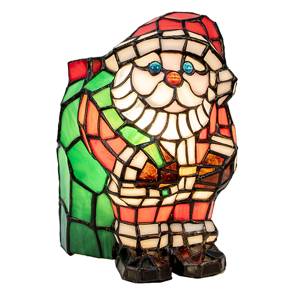 Clayre & Eef   | Tiffany Tafellamp Kerstman Rood Wit 17x11x22 cm E14/max 1x25W | 5LL-9360