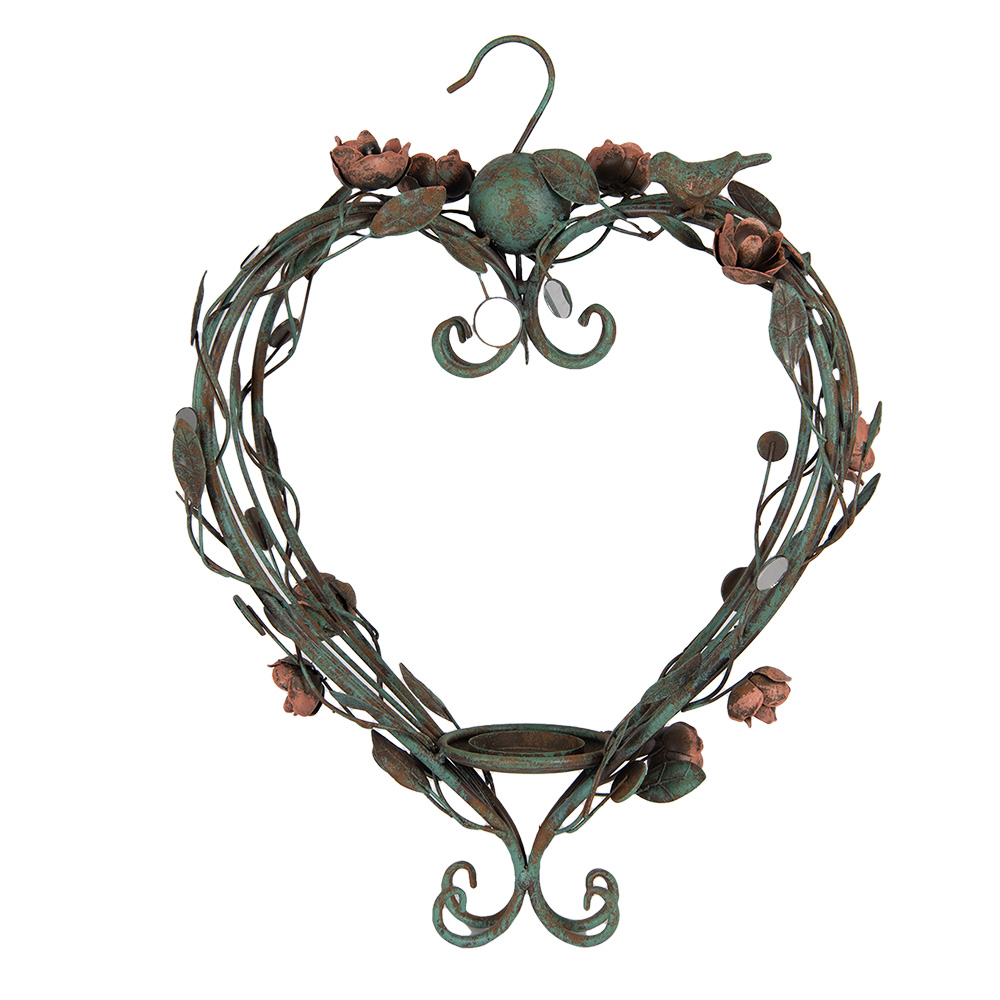 Clayre & Eef   | Hangkandelaar Hart Groen Roze 43x22x60 cm | 5Y1341