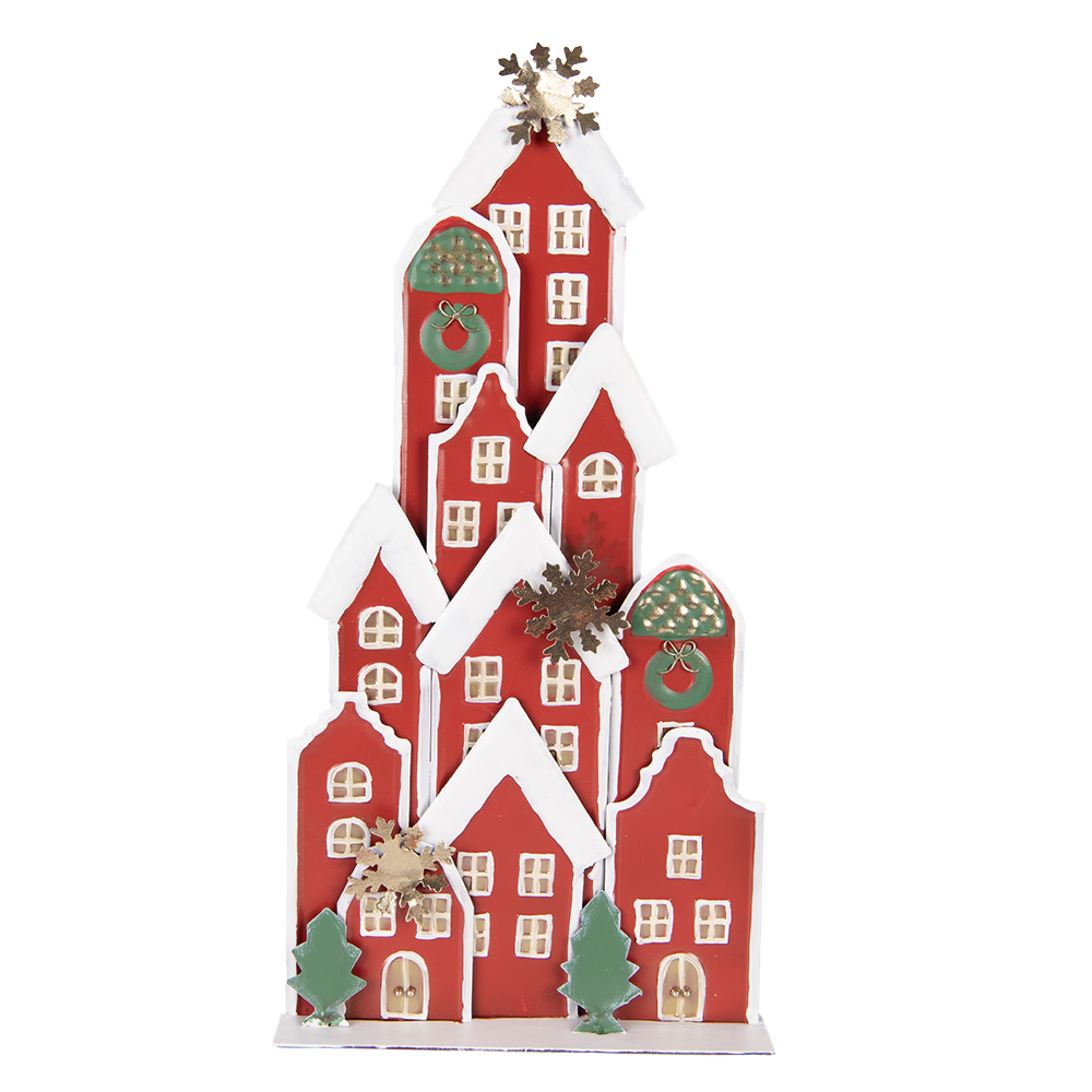 Clayre & Eef   | Decoratie van huisjes Rood Wit 28x8x56 cm | 5Y1379