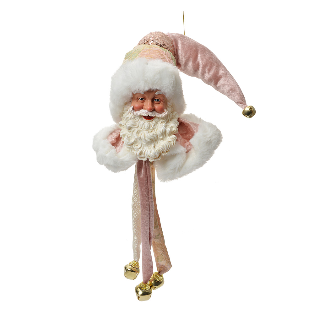 Clayre & Eef   | Decoratie Hanger Kerstman Roze Wit 12x13x68 cm | 66225