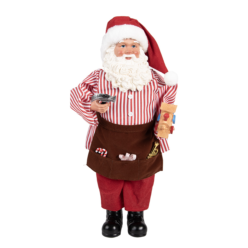 Clayre & Eef   | Kerstdecoratie Kerstman Rood Wit 22x19x45 cm | 66227