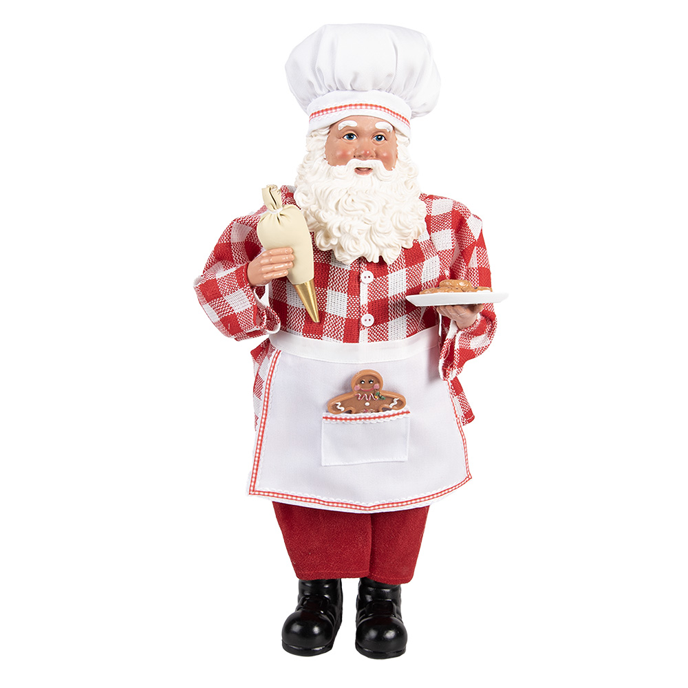 Clayre & Eef   | Kerstdecoratie Kerstman Rood Wit 22x19x45 cm | 66229