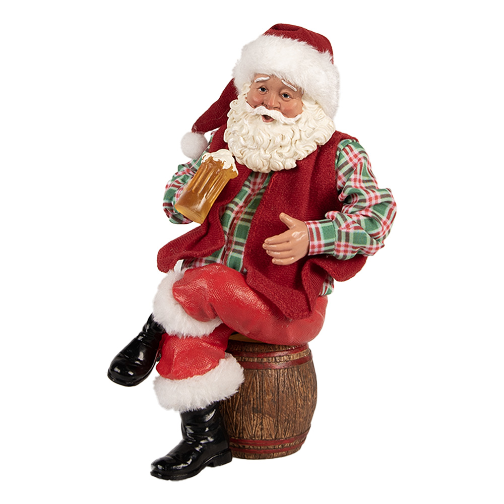 Clayre & Eef   | Kerstdecoratie Kerstman Rood Groen 13x13x24 cm | 66231
