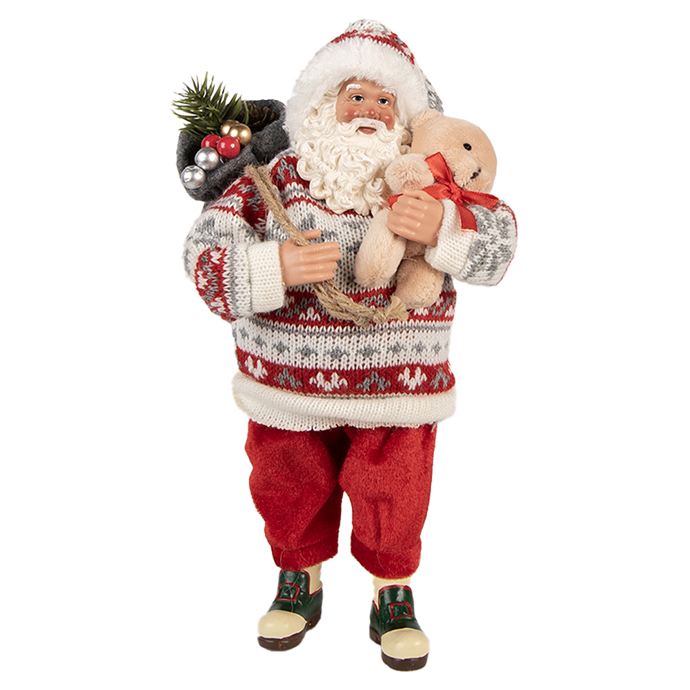 Clayre & Eef   | Kerstdecoratie Kerstman Rood Wit 13x13x28 cm | 66232