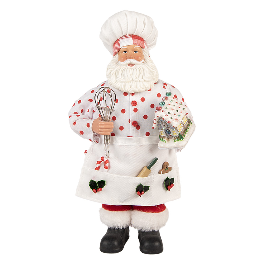 Clayre & Eef   | Kerstdecoratie Kerstman Wit Rood 15x10x28 cm | 66233