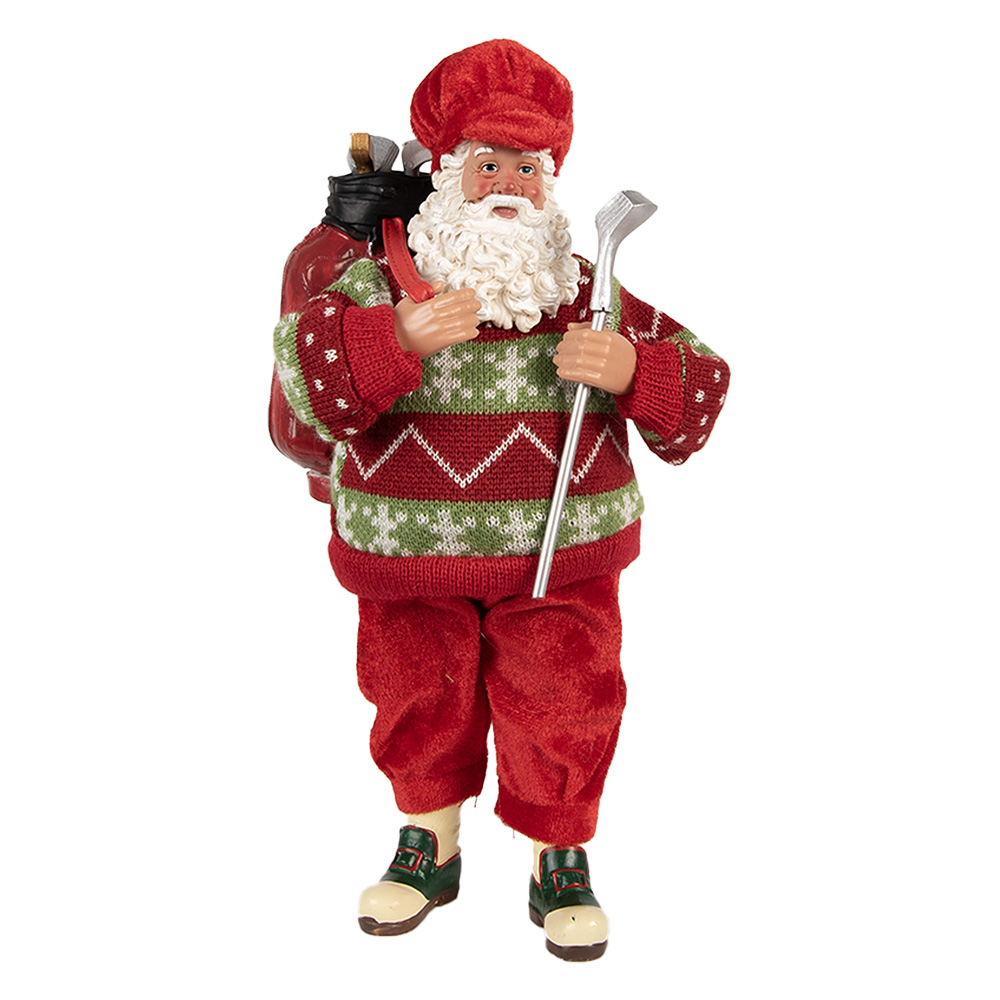 Clayre & Eef   | Kerstdecoratie Kerstman Rood Groen 15x10x28 cm | 66234