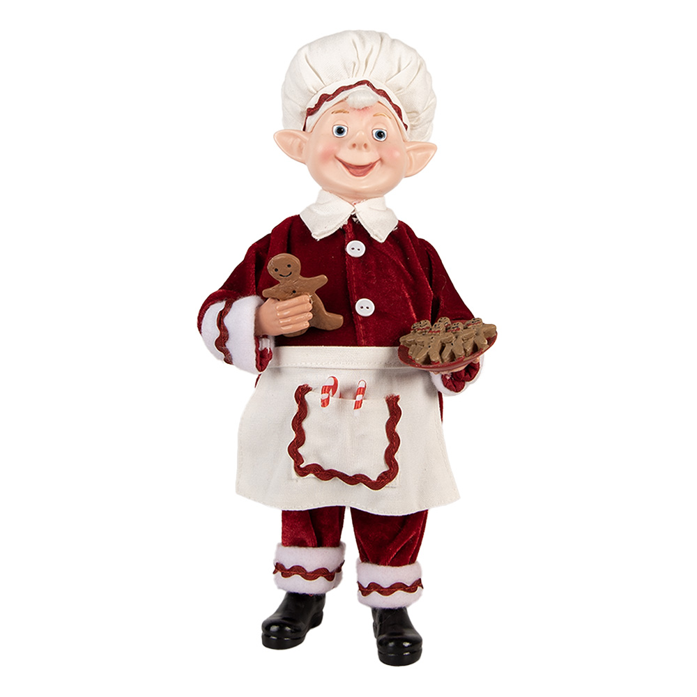 Clayre & Eef   | Kerstdecoratie Elf Rood Wit 15x10x28 cm | 66236