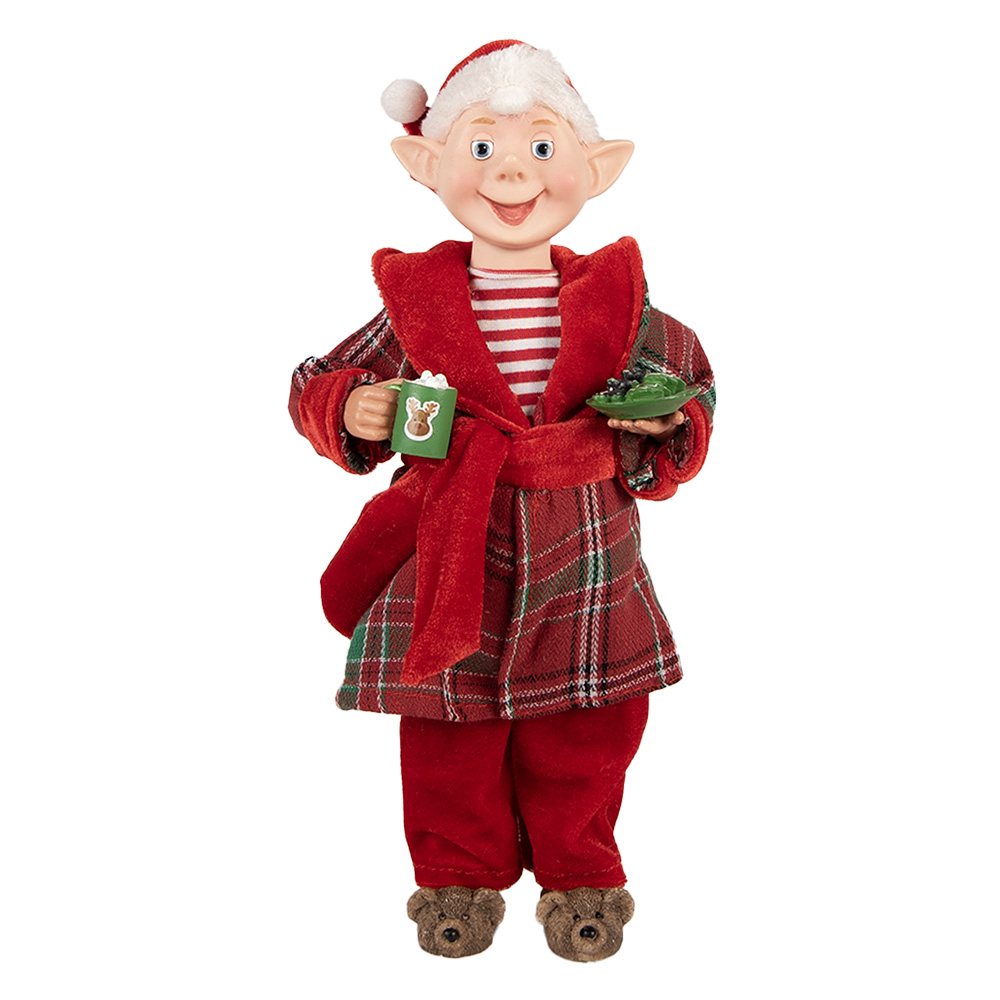 Clayre & Eef   | Kerstdecoratie Elf Rood Groen 14x10x30 cm | 66237