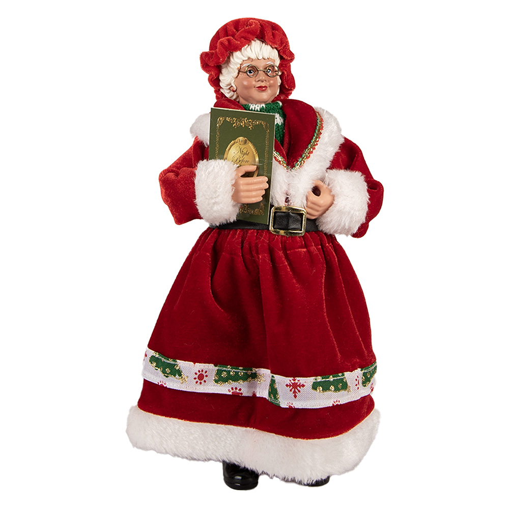 Clayre & Eef   | Kerstdecoratie Kerstvrouw Rood Groen 14x10x28 cm | 66238
