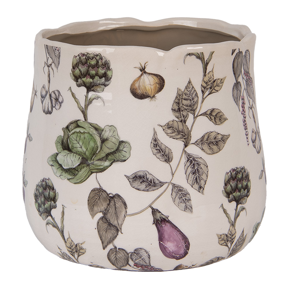 Clayre & Eef   | Bloempot Binnen Beige Groen ø 21x19 cm | 6CETKG0001L