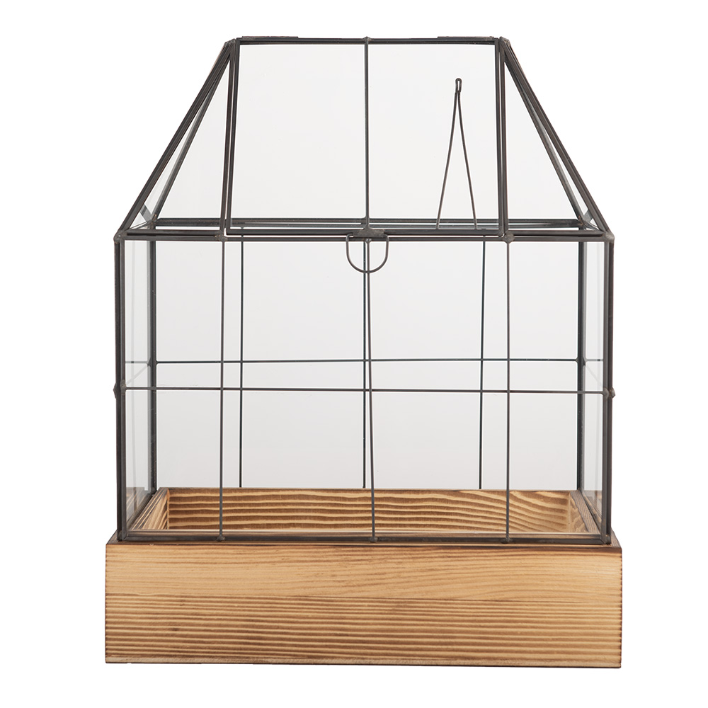 Clayre & Eef   | Decoratie Kweekkasje Transparant Bruin 26x17x32 cm | 6GL5363