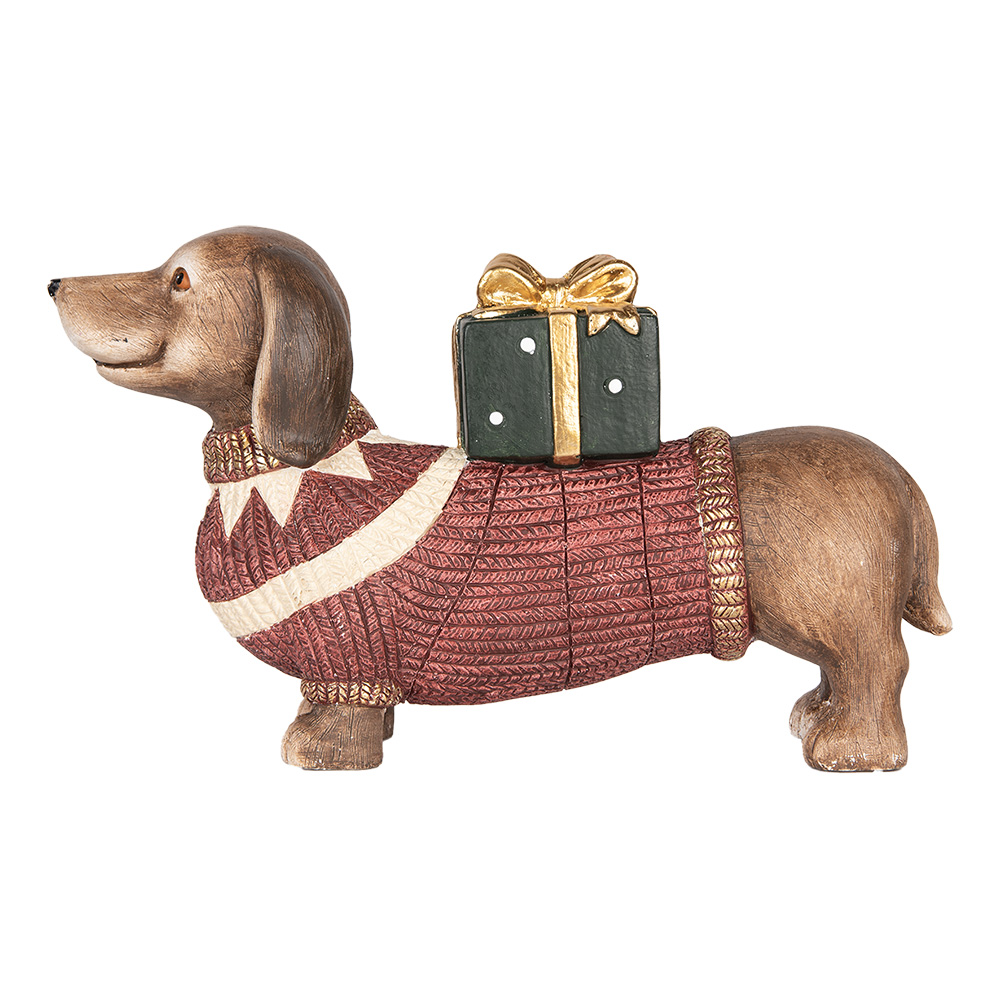 Clayre & Eef   | Beeld Hond Bruin Rood 47x14x28 cm | 6MG0147
