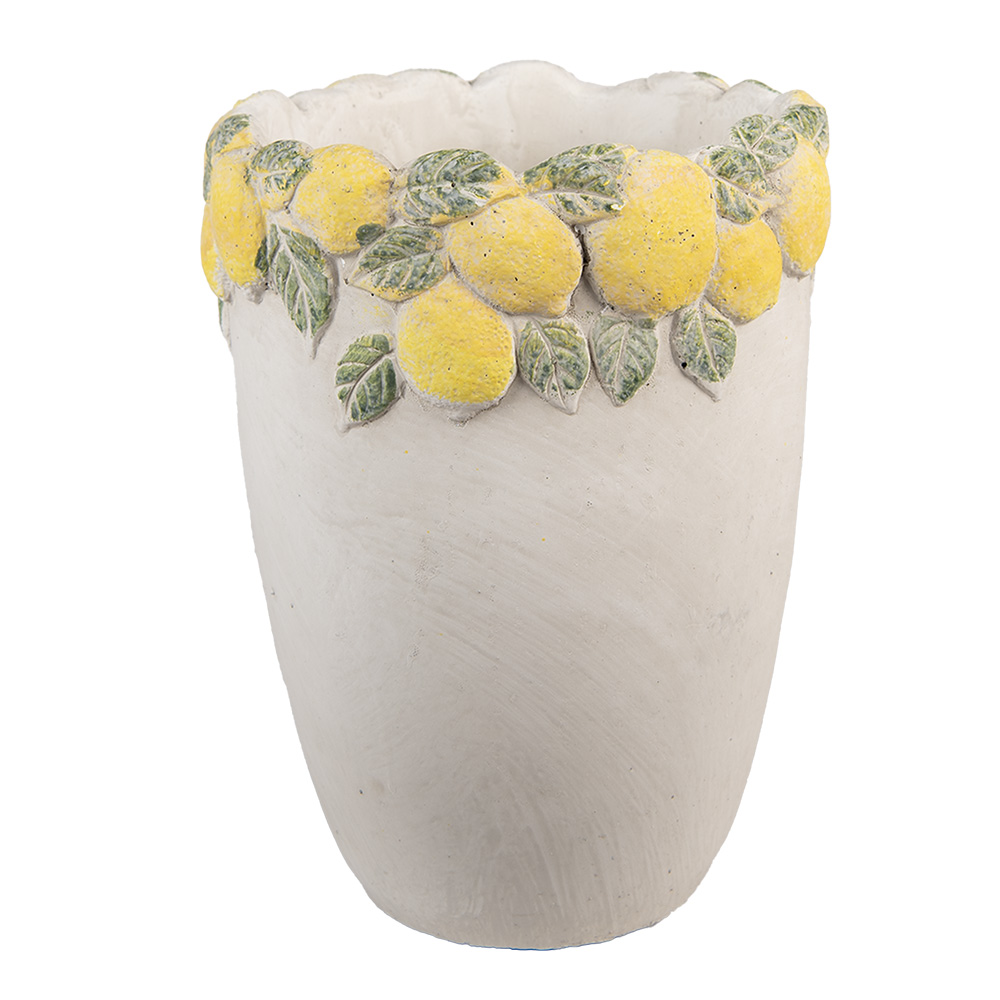 Clayre & Eef   | Bloempot Binnen Wit Geel ø 17x23 cm | 6TE0570M