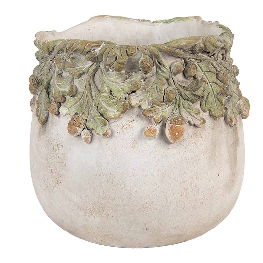 Clayre & Eef   | Bloempot Binnen Beige Groen ø 19x17 cm | 6TE0573M