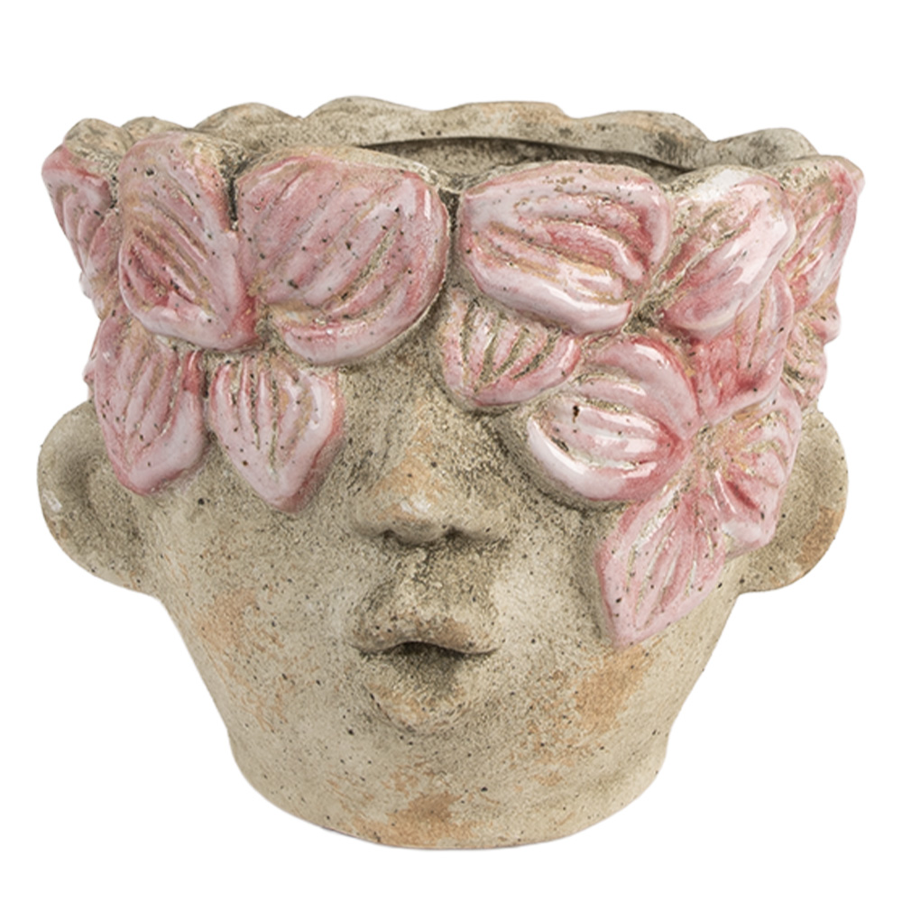 Clayre & Eef   | Bloempot Binnen Beige Roze ø 18x15 cm | 6TE0583