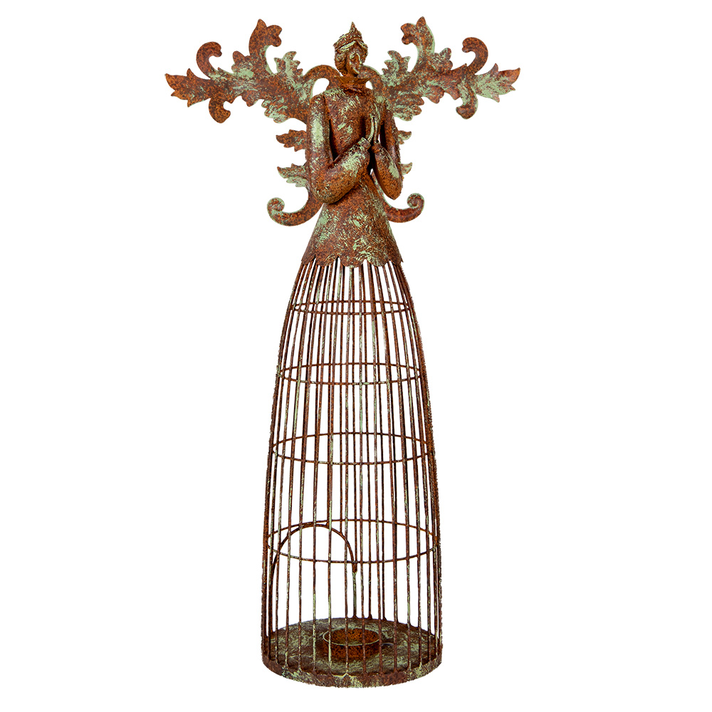 Clayre & Eef   | Decoratie Engel / Waxinelichthouder Bruin Groen 29x17x58 cm | 6Y5836