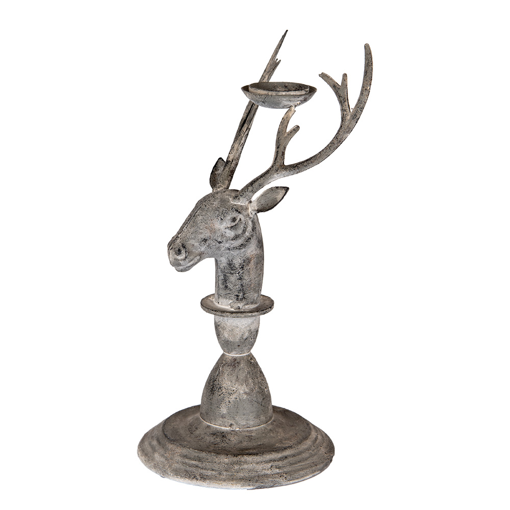 Clayre & Eef   | Kandelaar Hert Grijs 17x14x30 cm | 6Y5839