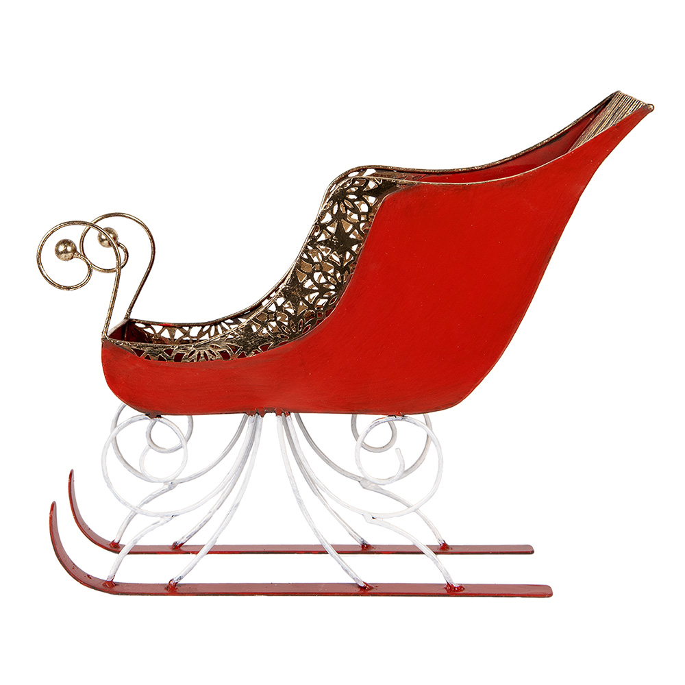 Clayre & Eef   | Kerstdecoratie Slee Rood Goudkleurig 37x16x31 cm | 6Y5842