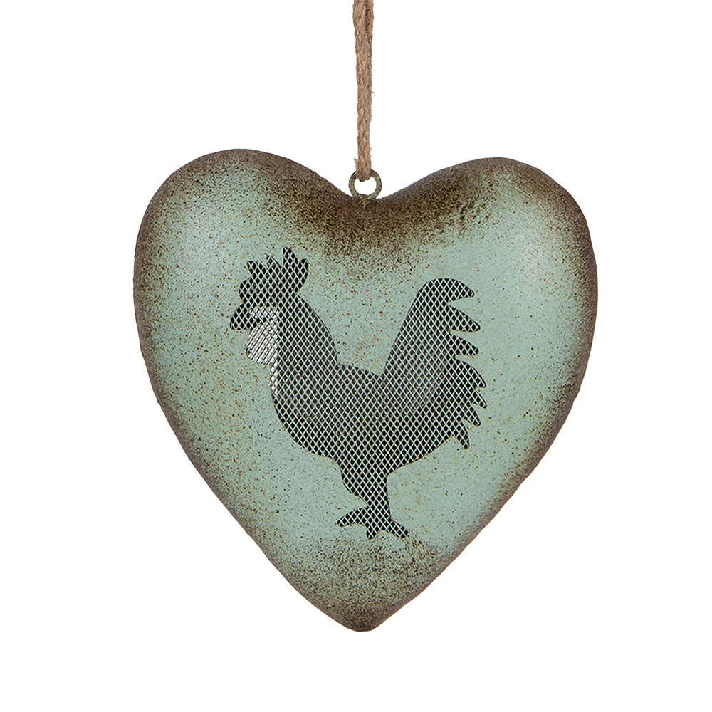 Clayre & Eef   | Decoratie hanger Hart Groen Bruin 23x7x23 cm | 6Y5848