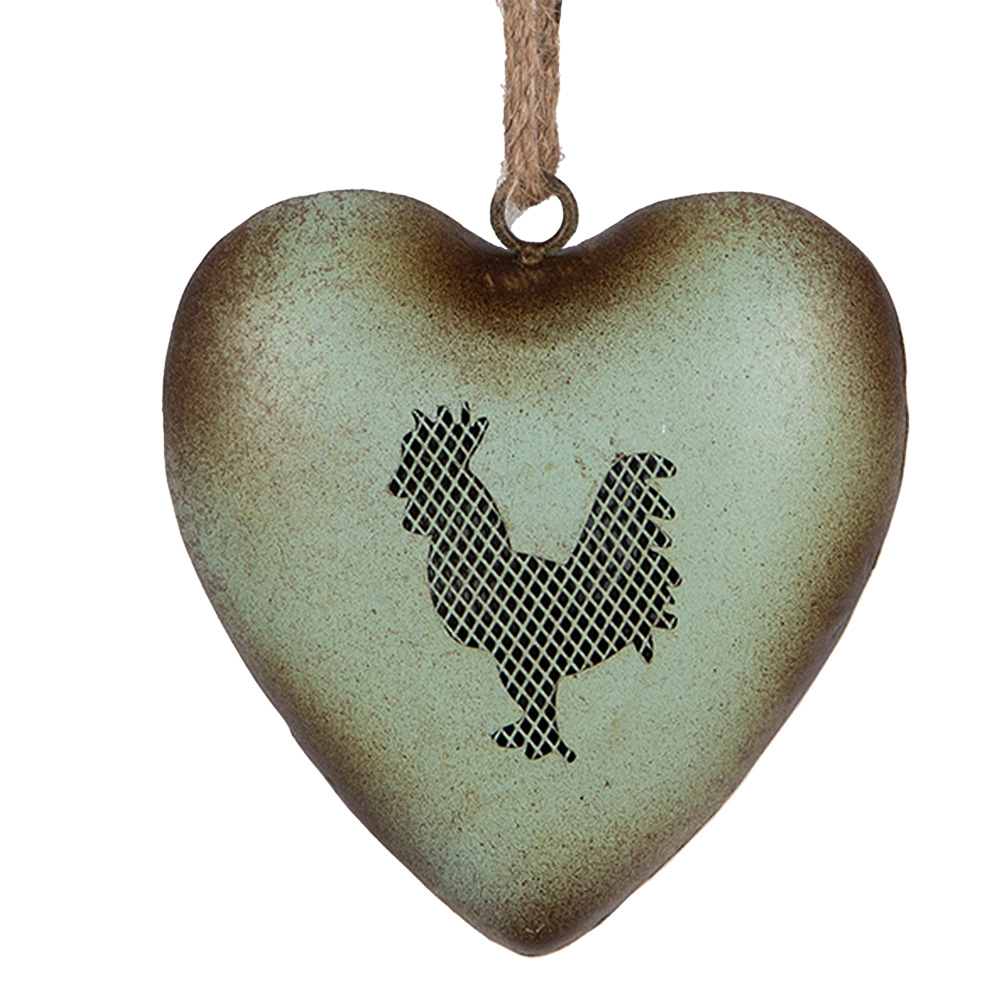 Clayre & Eef   | Decoratie hanger Hart Groen Bruin 14x6x14 cm | 6Y5849