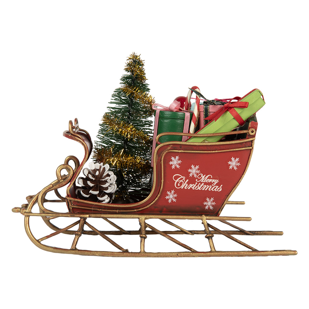 Clayre & Eef   | Kerstdecoratie Slee Rood Goudkleurig 17x8x12 cm | 6Y5868